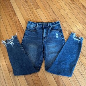 American Eagle Outfitters Indigo Blue Distressed Mom Jeans